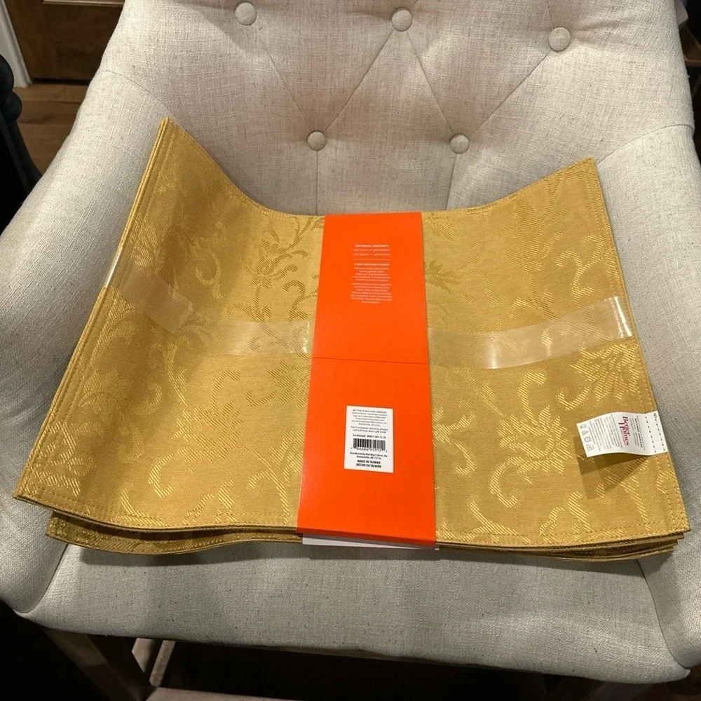 Better Homes & Gardens Damask Scroll Jacquard Placemats Set Of 2 Gold Tan Almond